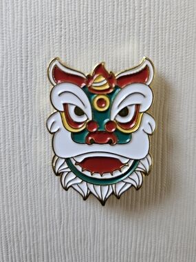 Lion Dance Enamel Pin - 4 For $20 Red, Green, White